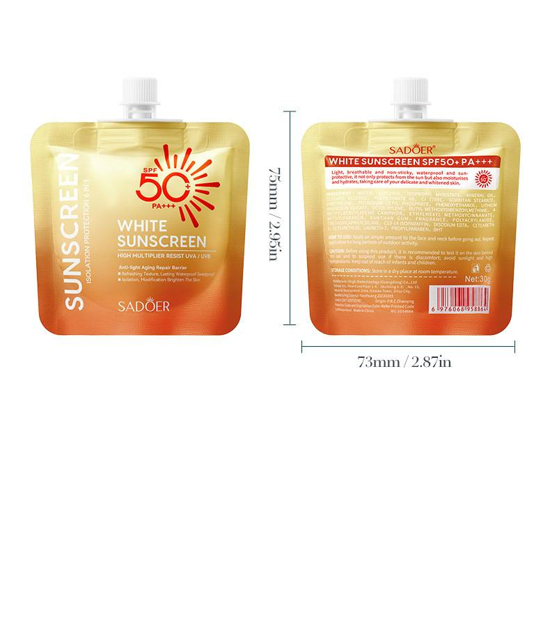 SPF50-aurinkovoide, valkaiseva voide, korkea aurinkosuoja, vedenpitävä, hikeä kestävä, UVA/UVB-suoja_voghion.com