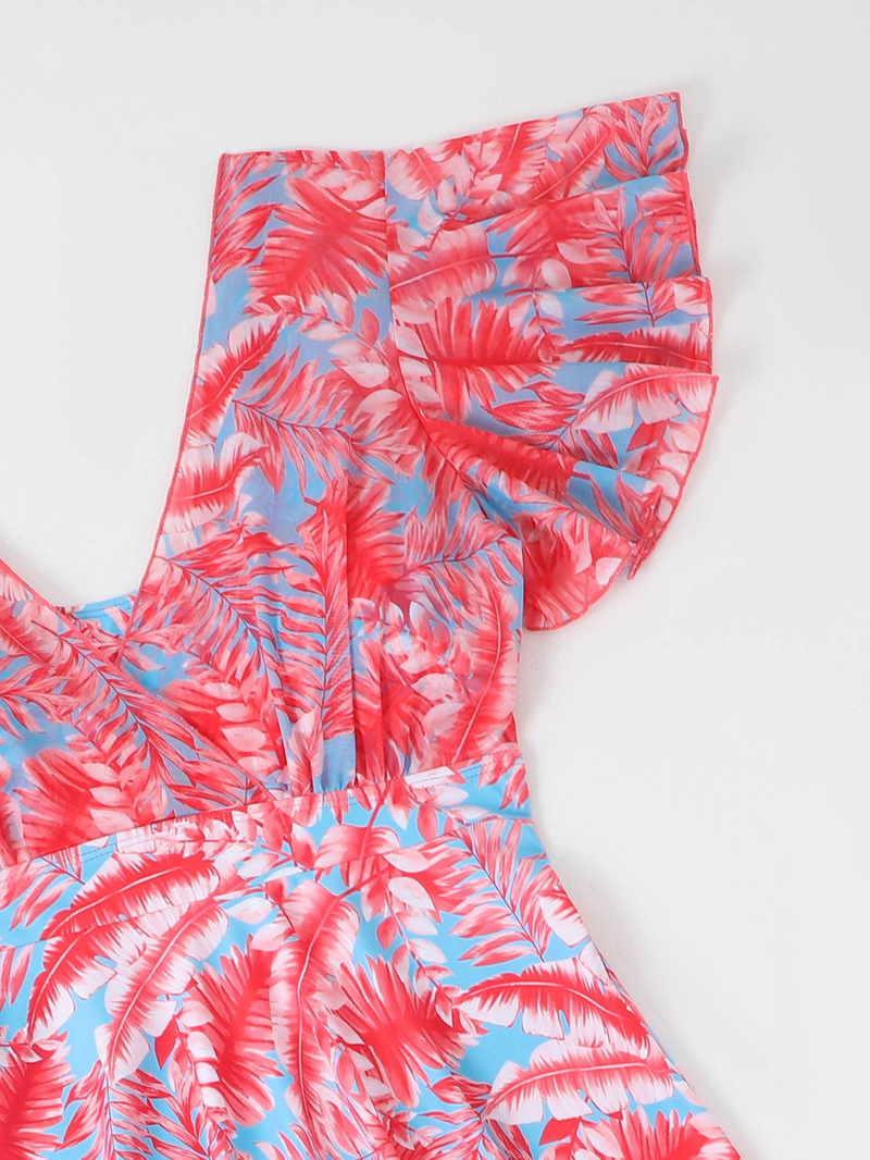 Maillot de bain grande taille à manches courtes avec pantalon à coins plats, maillot de bain style jupe à la mode et confortable_voghion.com