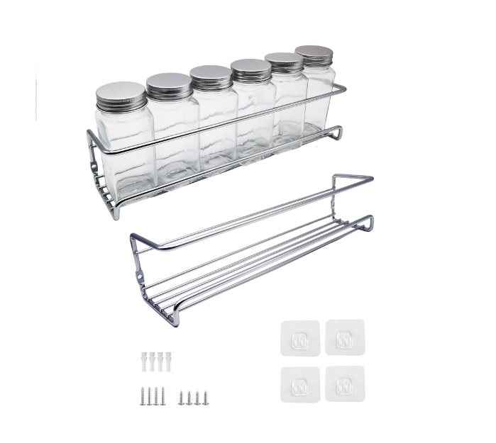 Mensola da cucina in metallo senza perforazioni Semplice scaffale da appendere alla parete per conservare le spezie e i condimenti per la casa Scaffale di scarico per riporre le spezie_voghion.com