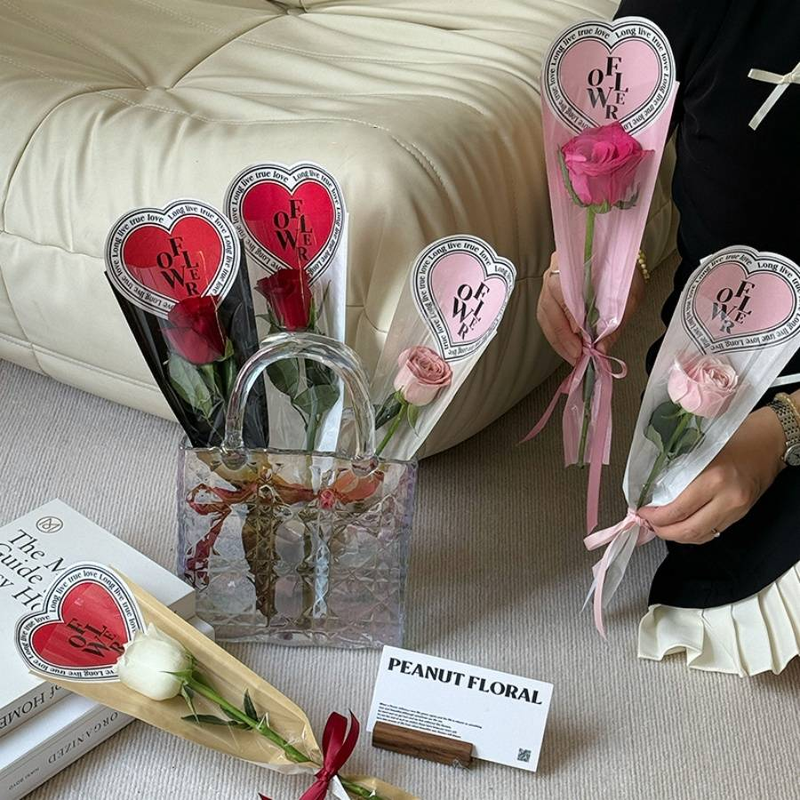 20 pezzi di imballaggio di rose singole per San Valentino, sacchetto di carta kraft impermeabile, bouquet di fiori, sacchetto di imballaggio trasparente, materiale floreale_voghion.com