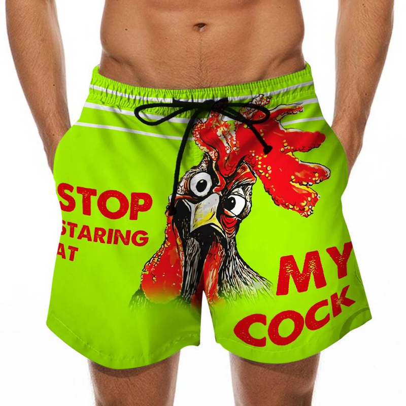 Strandbroeken voor heren, leuke zwembroeken met 3D-kalkoenkopprint en parodie op een casual strandbroek met bananenmotief van Europese en Amerikaanse makelij_voghion.com