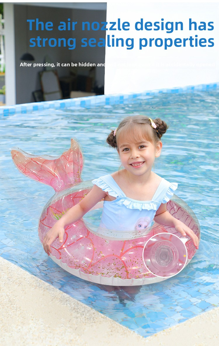 Double-Layer PVC Mermaid Swim Ring For Kids 6-12 Years - Thickened Arm Float With Handles & Glitter Scales (Includes Air Pump & Repair Patch)_voghion.com