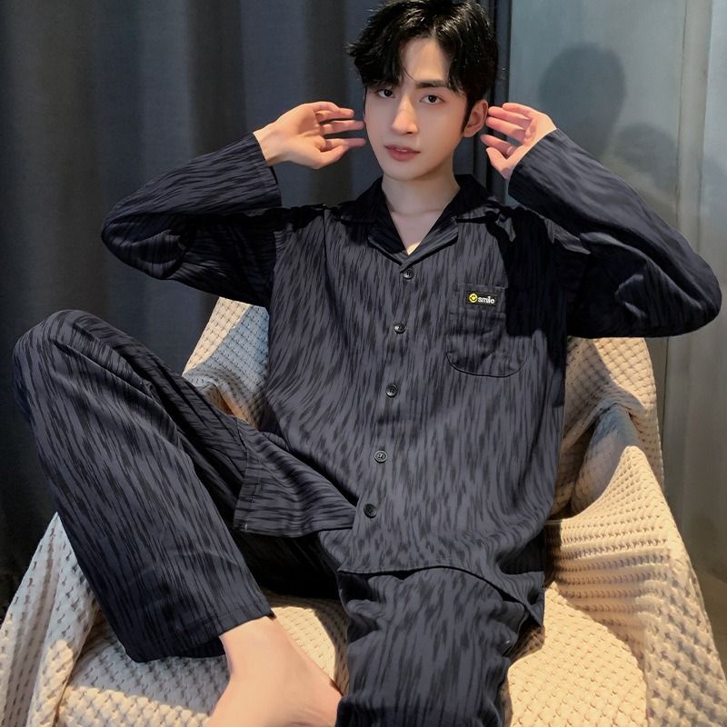High End High-quality Cotton Pajamas For Men, Spring And Autumn New Styles, Long Sleeved Pants, Plus Size Casual Autumn And Winter Home Suit Set_voghion.com