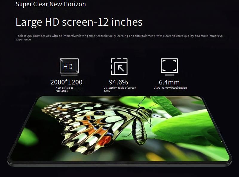 Tablette Android VP60 12 pouces 2K HD - 8 Go de RAM + SSD 256 Go, double SIM et GPS, écran antireflet AG, personnalisation possible pour les commandes en gros (vente directe d'usine)_voghion.com