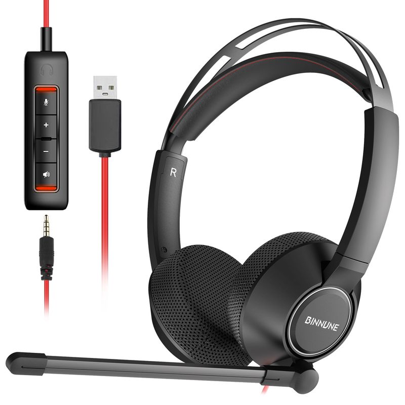 BINNUNE BH01 Lightweight Over-Ear Headset With Microphone For Call Center, Gaming, Office & Driving_voghion.com