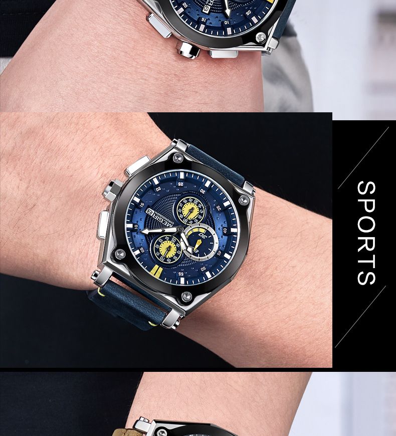 Orologio sportivo da uomo MEGIR in vera pelle con cronografo, resistente all'acqua, luminoso, multifunzione, design elegante_voghion.com