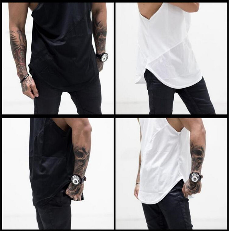 Gilet fitness da uomo in rete patchwork di cotone con giunzioni a tre sezioni, gilet fitness in puro cotone tinta unita, lungo e ampio_voghion.com