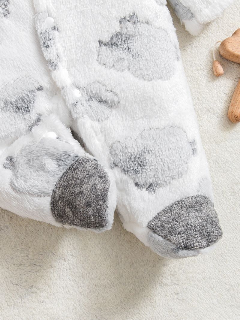 Mother & Kids Soft Fleece Baby Jumpsuit With Adorable Cartoon Prints - Long Sleeve Hooded Romper For Newborn To 12 Months (A-Class Safety Certified)_voghion.com