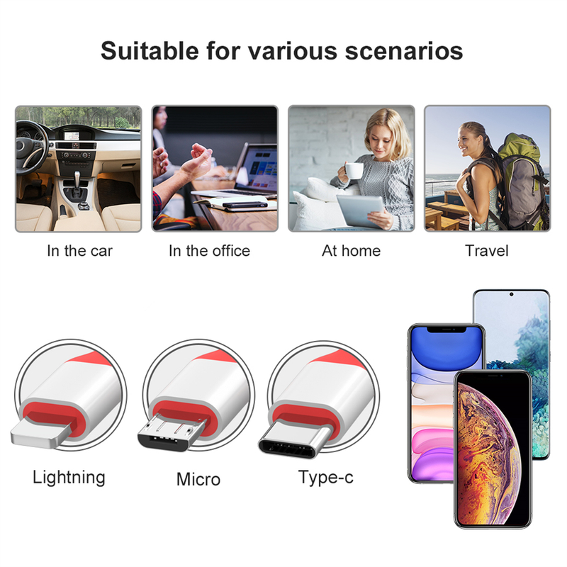 Cavo USB portatile 3 in 1, cavo USB C a ricarica rapida 3A per iPhone 14, 13, 12 Pro Max, Xiaomi, Huawei, Samsung, Mobile_voghion.com