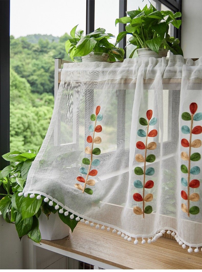 Linen Cafe Curtains For Kitchen - Semi Sheer Window Valance, Polyester Cabinet Cover For Pantry Shelves, Modern Short Curtains For Home Decor_voghion.com