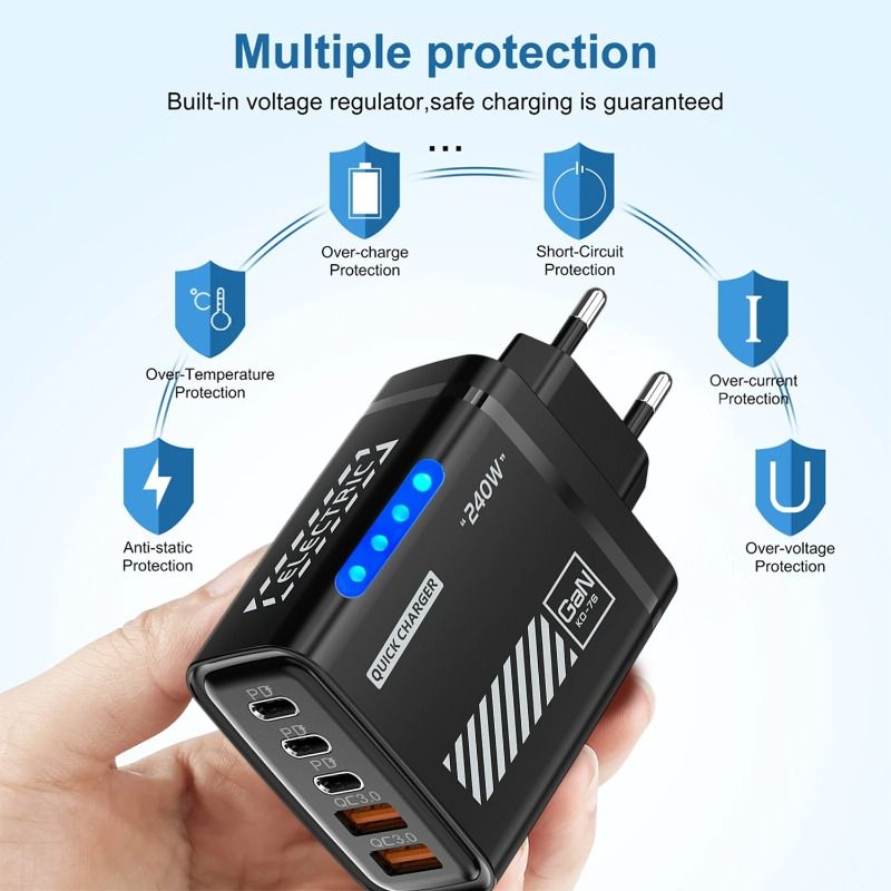 Xiaomi 240Gan Charger 5 Ports 3USB 2Type-C Fast Charging US/EU Plug With LED Light Desktop Power Adapter For IPhone_voghion.com