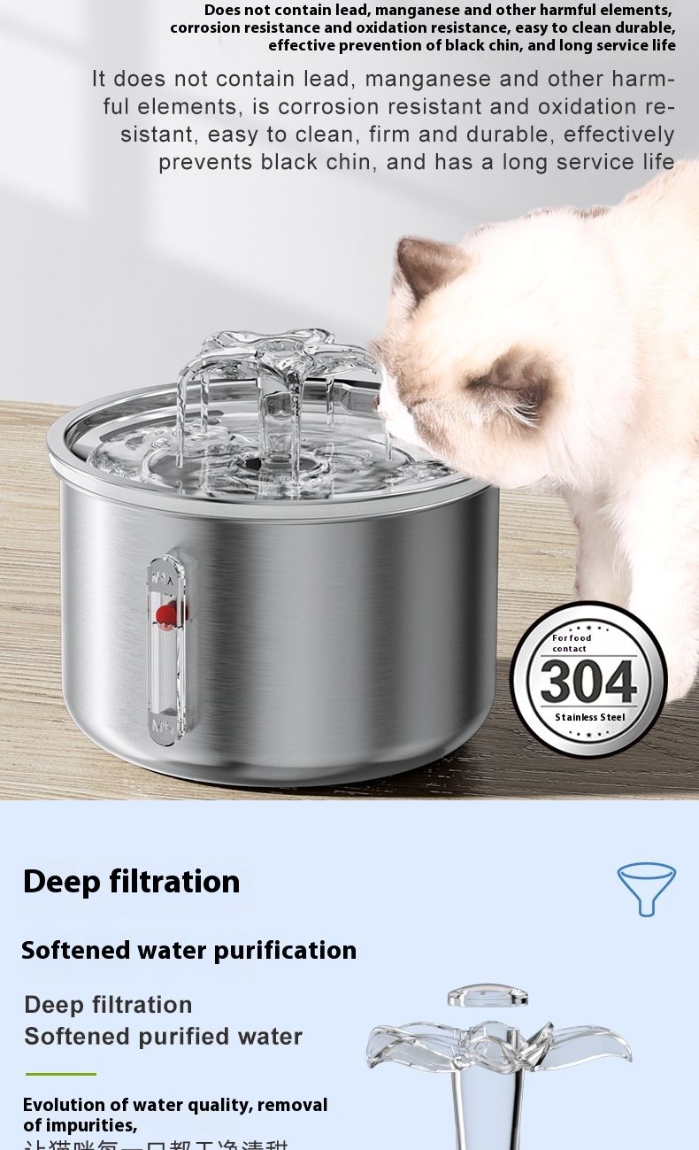 Pet stainless steel visual window, cat automatic dispenser, small flower fountain, intelligent water feeding supplies_voghion.com