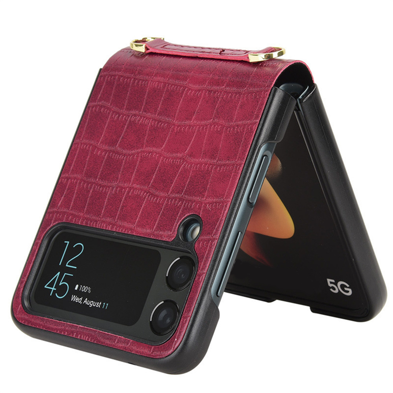 Θήκη Kunjiuyou 1 για Samsung Galaxy Z Flip4 Θήκη Μεντεσέδες Προστασία Πτυσσόμενο κάλυμμα τηλεφώνου με κορδόνι για Samsung Galaxy Z Flip 4-Red A_voghion.com