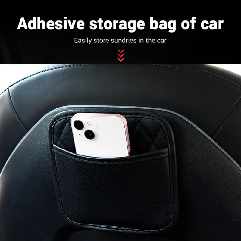 Car Leather Adhesive Hanging Phone Holder Car-mounted Creative Multifunctional Storage Box Trash Bag_voghion.com
