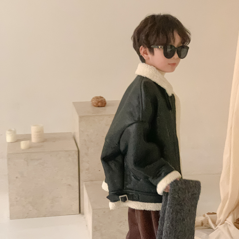 Children's Coat Winter Boy Korean Casual Fur Collar Leather Jacket Children's Extra Zipper Leather Jacket_voghion.com