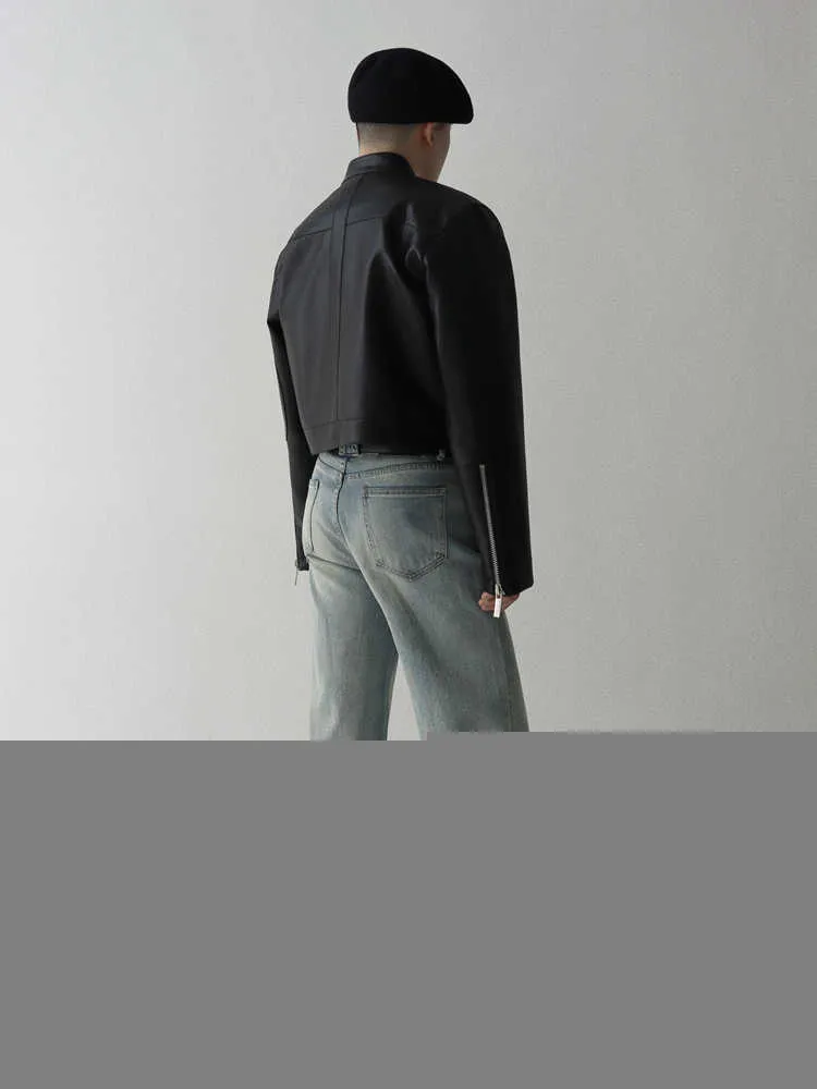 Finto Mauroicardi da uomo Primavera Autunno Corto Nero Pu Giacca in pelle da uomo Cerniera Manica lunga Colletto alla coreana Cool Designer_voghion.com