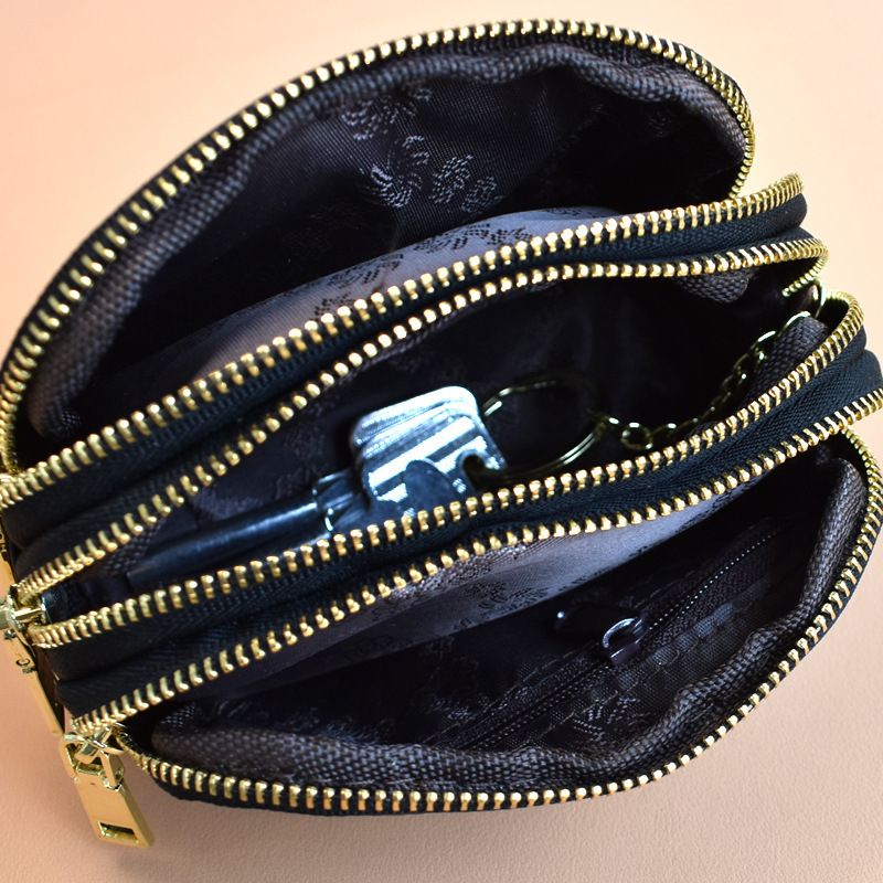 Portafoglio piccolo con cerniera a tre strati, alla moda, per donna, nuovo, in pelle, compatto, portamonete, portachiavi_voghion.com