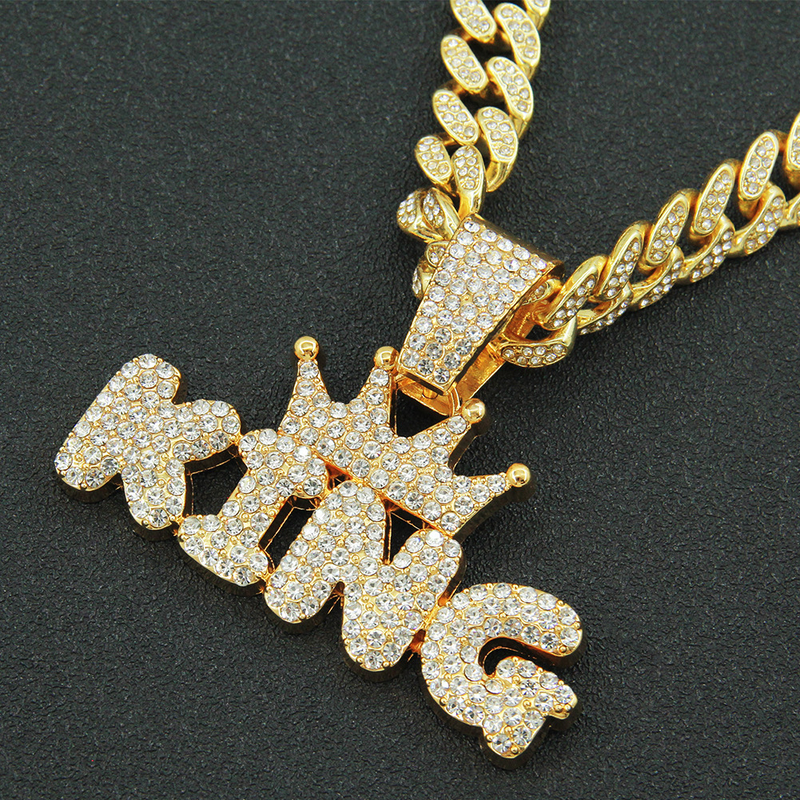 Hip Hop glänzende King Letter Anhänger Halskette Herren trendige coole kubanische Kette Zubehör_voghion.com