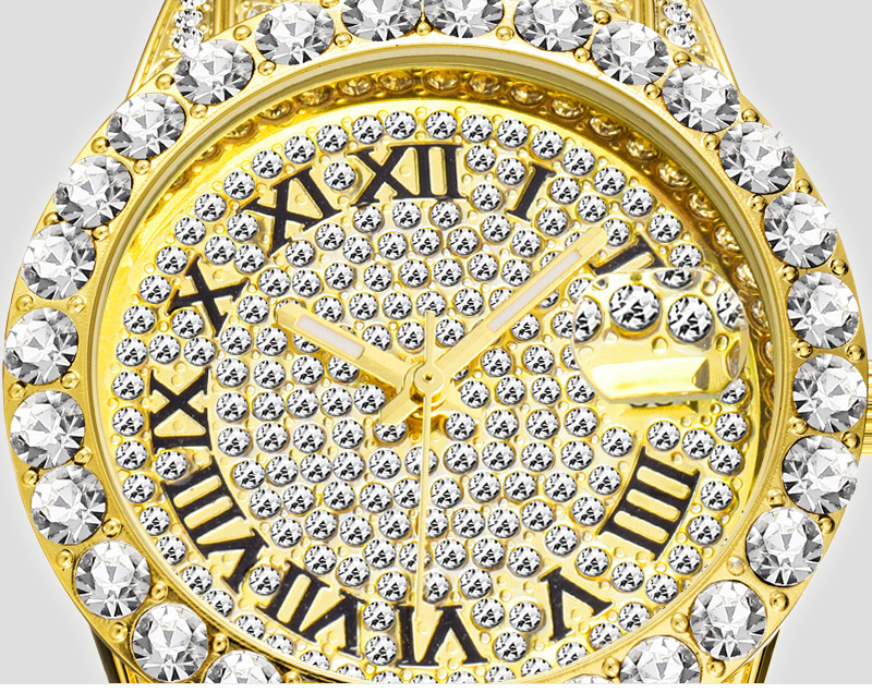 Women's Elegant Diamond-Studded Quartz Watch With Luminous Dial, Water-Resistant & Date Display, Stainless Steel Band_voghion.com