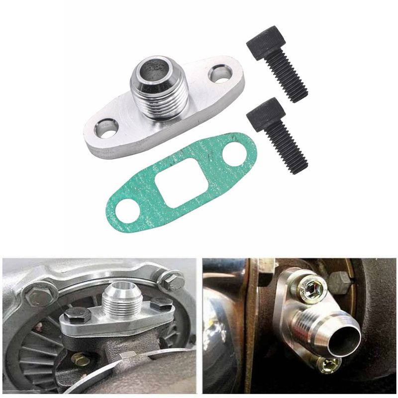 Auto parts silver AN10 for T3T4 turbine oil drain outlet flange gasket adapter kit with gasket_voghion.com
