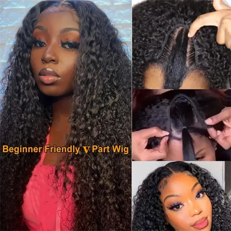 Peluca de cabello humano con ondas al agua en forma de V, densidad del 180 %, 100 % hecha a máquina, de 45 a 81 cm, cabello Remy para mujer_voghion.com