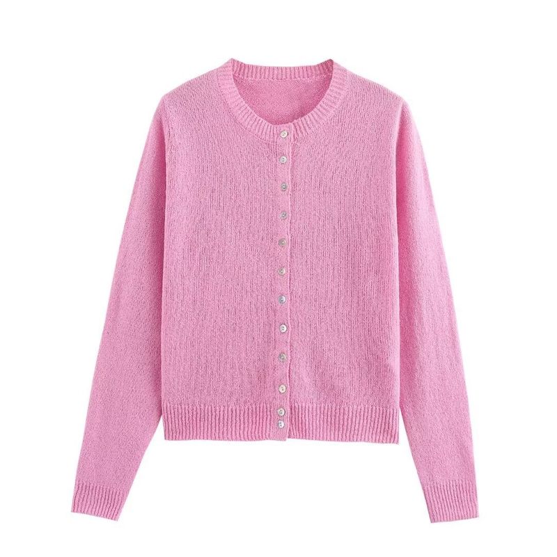 Women's 2024 summer new round neck single breasted knitted cardigan thin jacket_voghion.com
