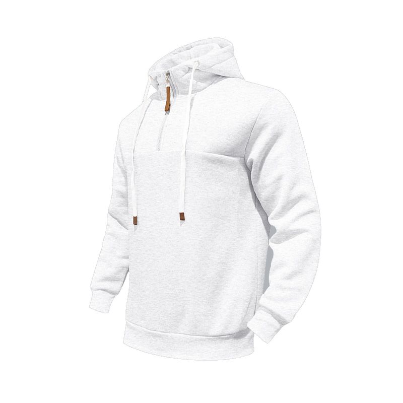 Felpa con cappuccio stile americano, foderata in pile, mezza zip, alla moda, a maniche lunghe, vestibilità ampia, da uomo, primavera e autunno_voghion.com