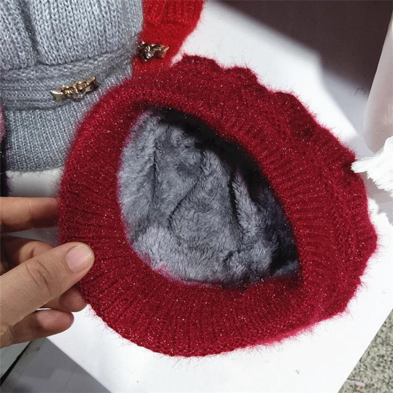 Mütze und Schal-Set für Damen, Winter, weiblich, warm, Strickmütze, Schal und Samt, winddicht, Radmütze, Skimütze, Schals-Set_voghion.com