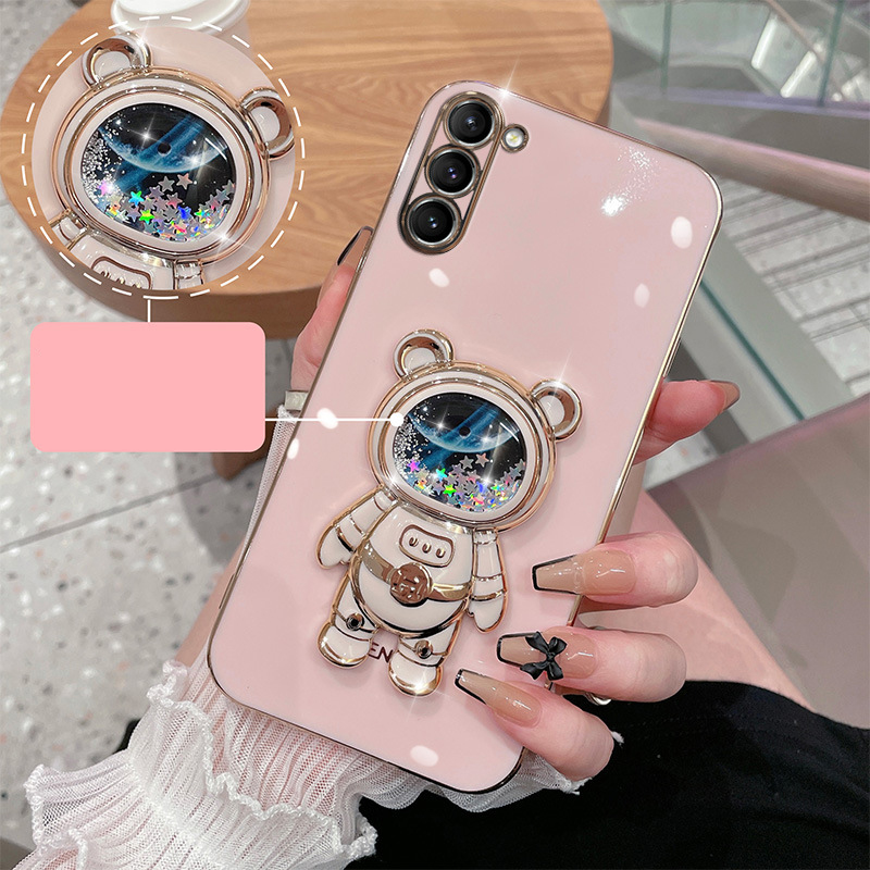 Til Samsung S23 Ultra Case,Plating Space Bear Stand Blødt Cover til Samsung Galaxy S23 S22 S21 S20 Ultra FE S10 Plus Note 20 A73 A72 A71 A54_voghion.com