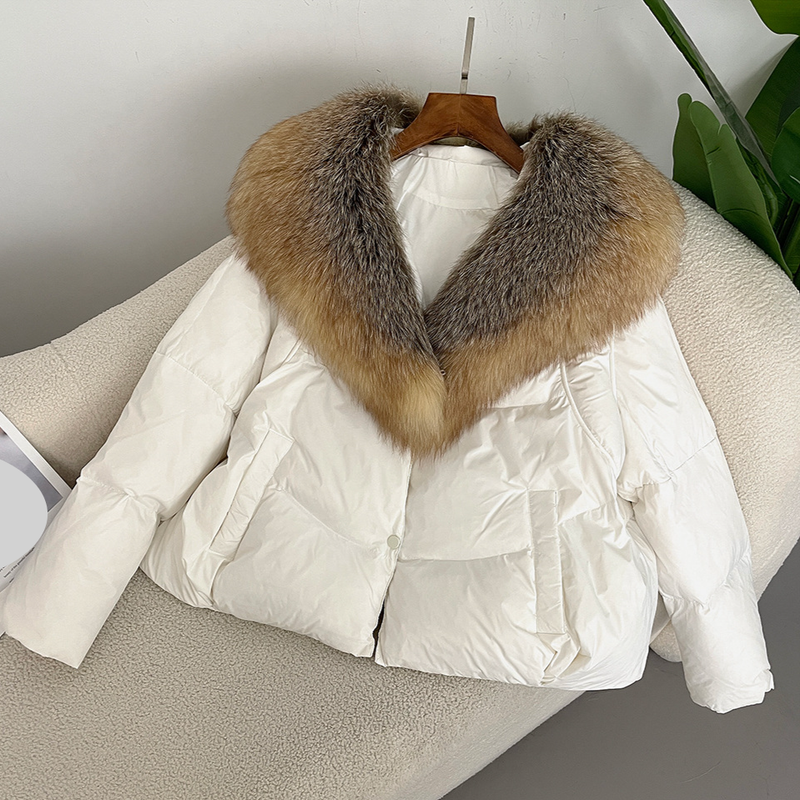 Women's Clothing Autumn And Winter New High End Oversized Fur Collar Fur Coat White Duck Down Jacket Fashionable Warm And Slim_voghion.com