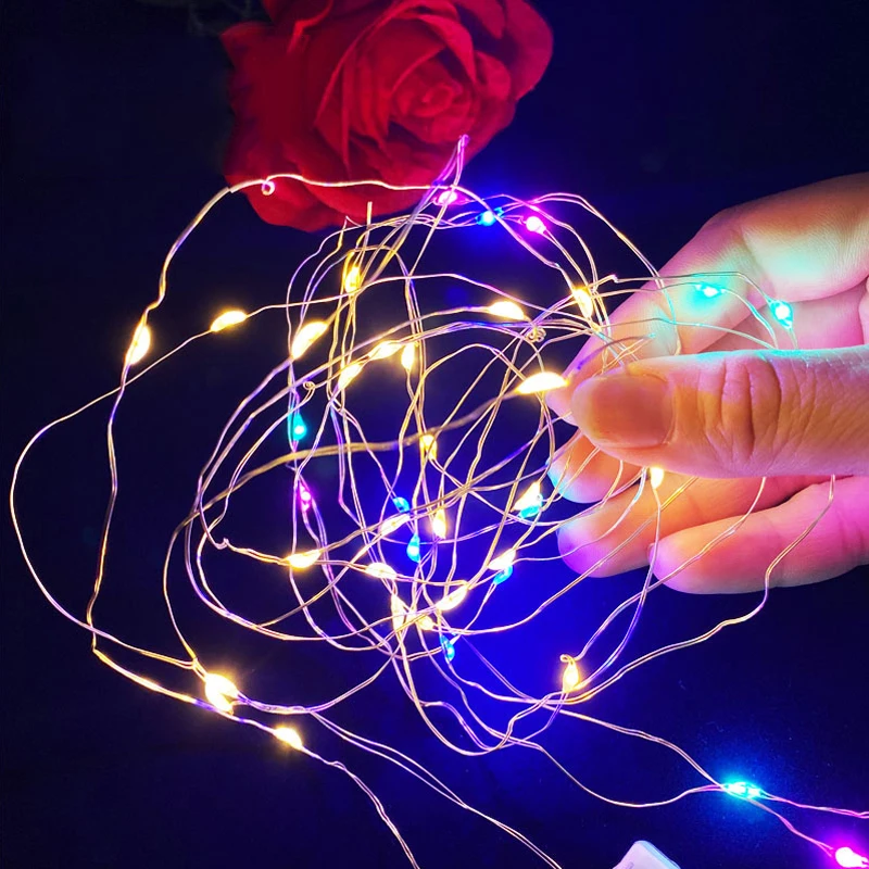 Cadena de luces LED de alambre de cobre, luces USB de colores con cable de cobre, luces decorativas navideñas, luces de ambiente con estrellas._voghion.com