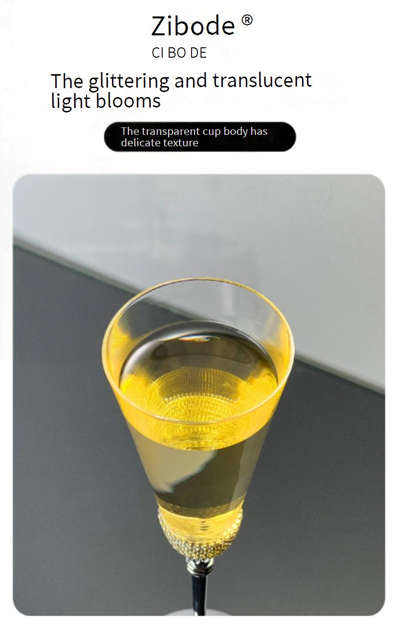 Artigos para casa e jardim Trompete em formato de V Taça de champanhe com pé alto Presente de casamento Pés de metal galvanizados avançados Envoltos com diamante Taça de vinho espumante_voghion.com