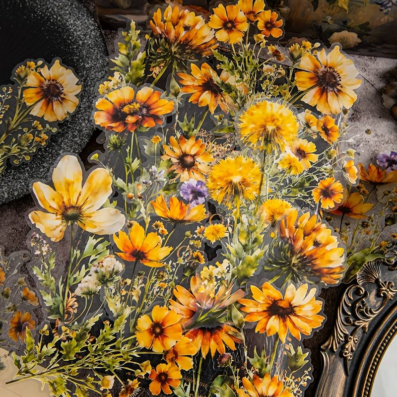 1 Piece Of 20 Large Size Watercolor Flower Pattern PET Decoration Manual Material Stickers_voghion.com