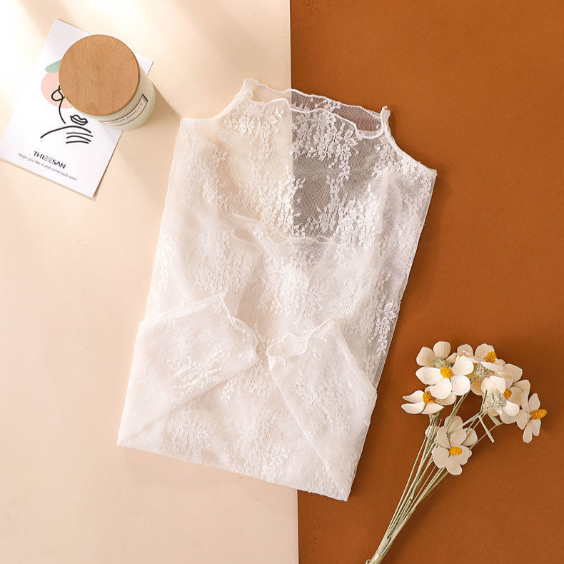 Women's Clothing Hollow Lace Bottoming Shirt For Women Spring And Autumn New Thin Half High Collar Inner Mesh High End Tops_voghion.com