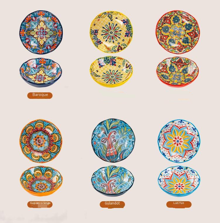 Platos de cerámica estilo bohemio para salsas: pequeños cuencos para condimentos, ideales para barbacoas y sushi (juego de 6)_voghion.com