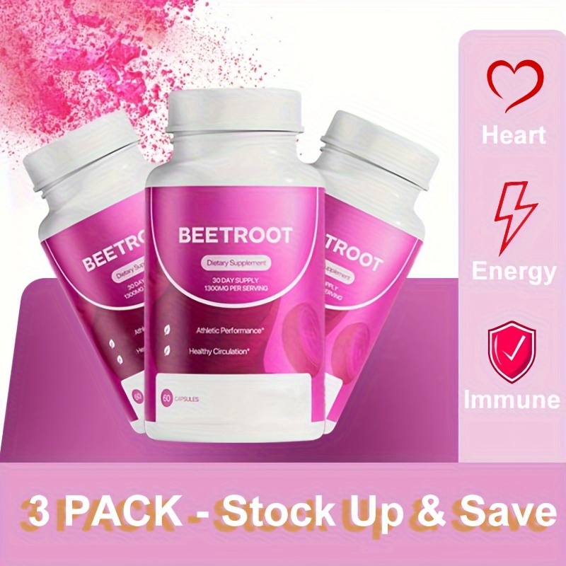 3 Bottles Of Beetroot Extract Capsules 1600 Mg - Daily Support For Gut Comfort, Intrinsic Toughness And Light Gloss Beetroot Supplement -_voghion.com