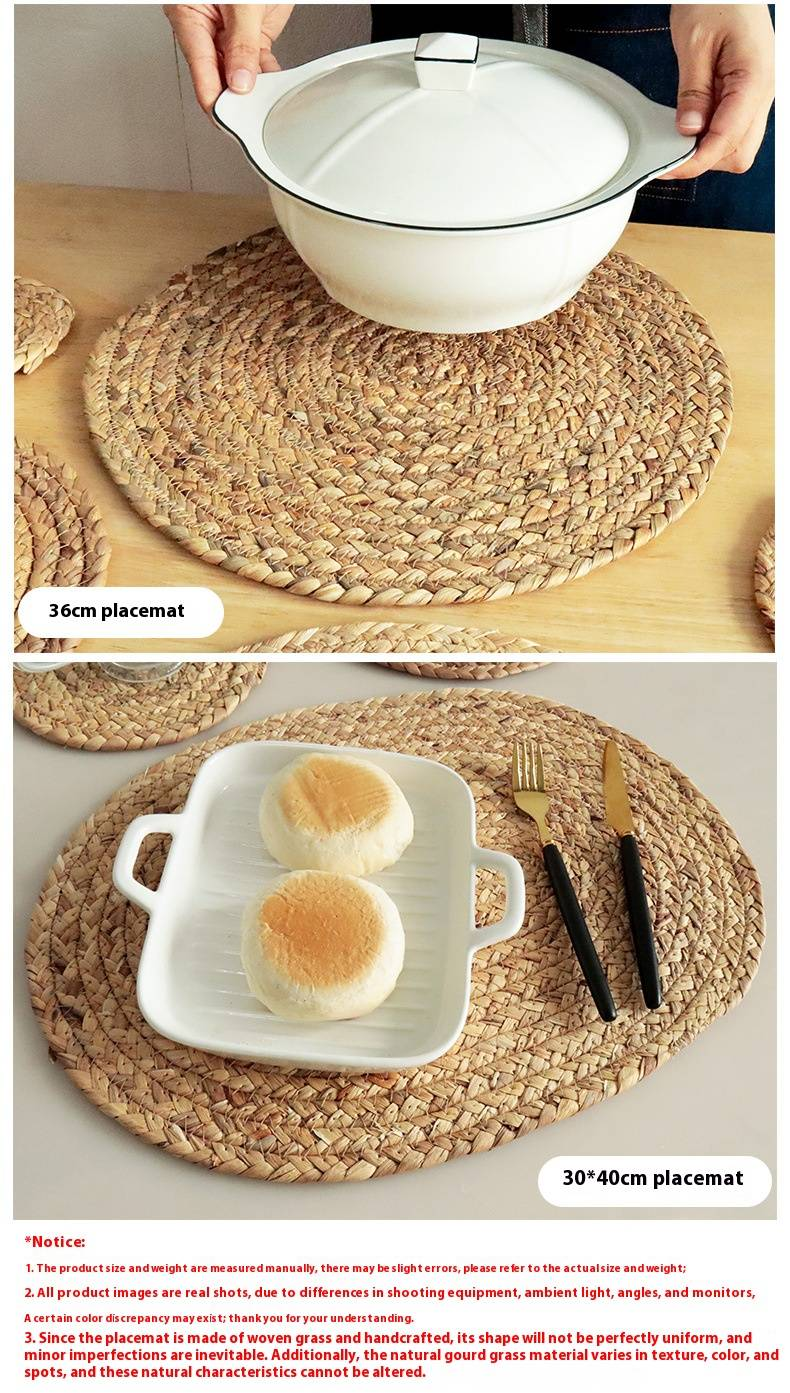 Handwoven Grass Coasters & Placemats Set – Modern Minimalist Tableware (Round, Heat-Resistant, 11cm/18cm/24cm/30cm/36cm, Natural Fiber)_voghion.com