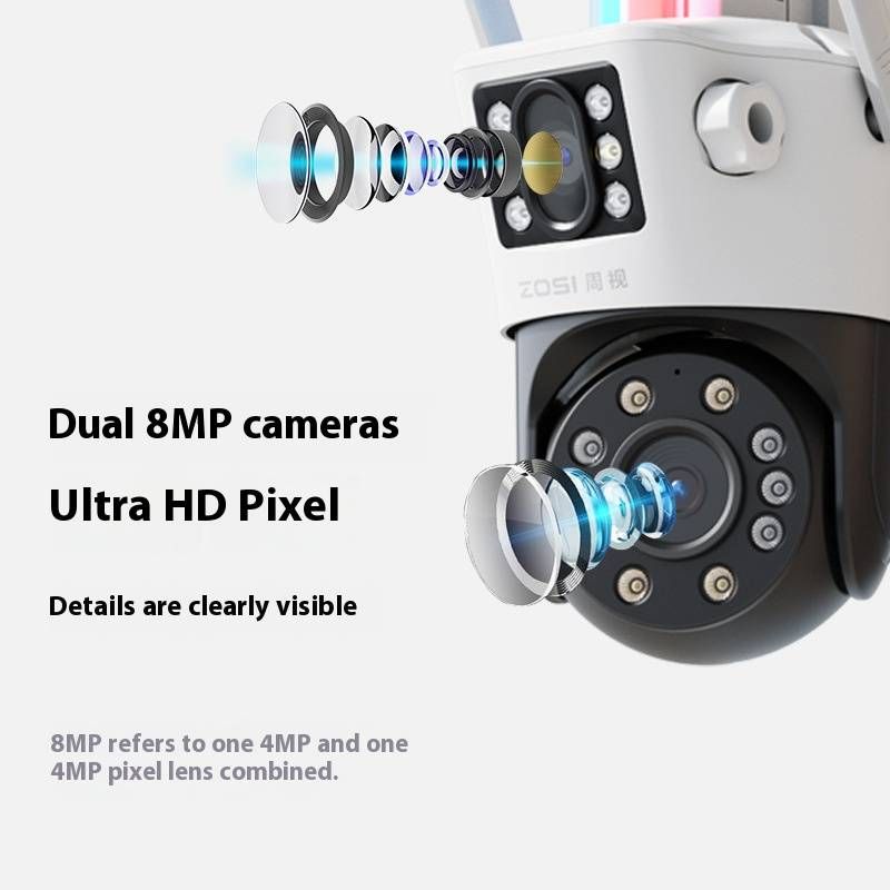 8MP Dual Lens WiFi Outdoor Security Camera With Night Vision, Two-Way Audio, IP66 Weatherproof, 4mm Lens, Motion Detection For Home Surveillance_voghion.com