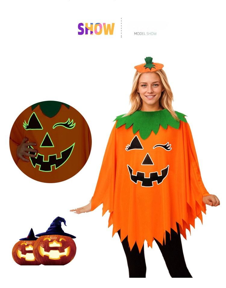 Halloween Kostüm Leuchtende Kinder Kürbis Cape Schal Kürbis Hut Set Cape Schule Party Dress Up_voghion.com