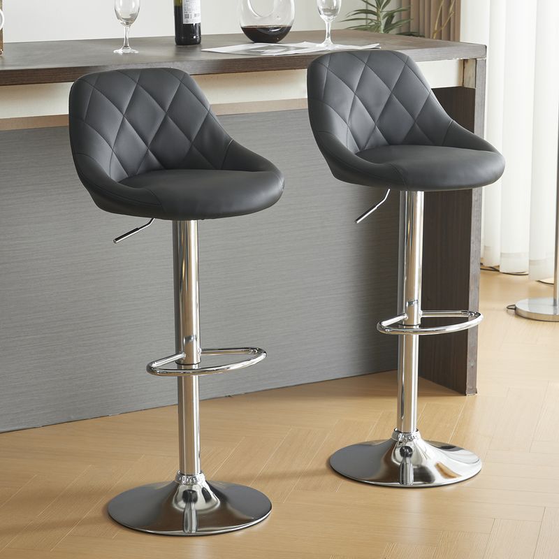 Lot de 2 tabourets de bar en cuir synthétique, hauteur réglable et pivotante, dossier confortable, pour la maison, le bureau, la cuisine ou le bar, noir_voghion.com
