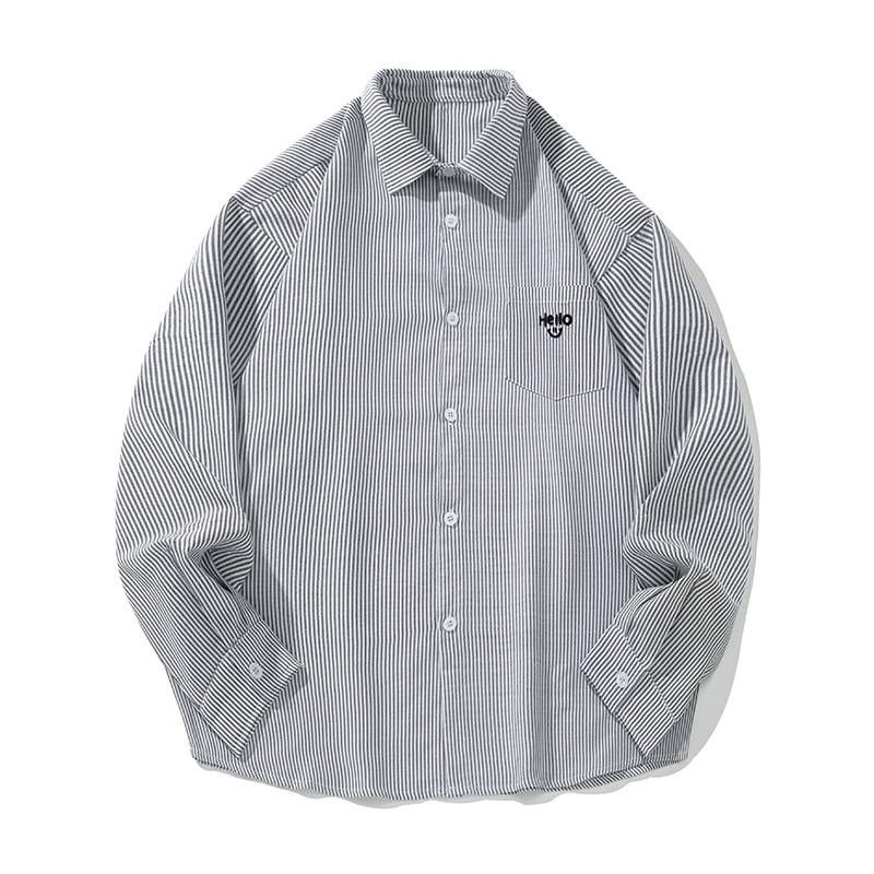 Men's Retro Stripe Long Sleeve Shirt, Contrast Color Loose Fit Casual Top With Embroidered Pocket, Spring & Summer Streetwear Shirt Jacket_voghion.com