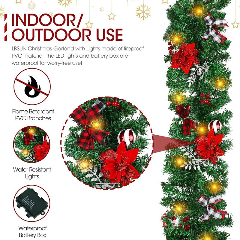 Ghirlanda di Natale da appendere alla porta, 180/270 cm, con ornamenti blu e bianchi e luci a LED - Ghirlanda di pino artificiale_voghion.com