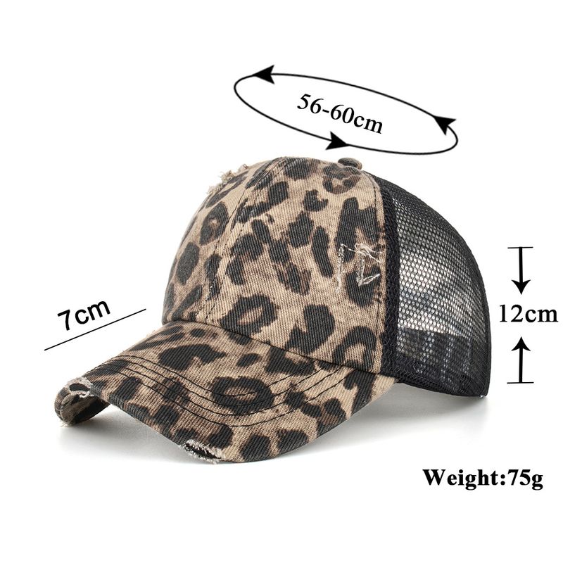 Boné de beisebol com estampa de leopardo grande, elástico, rabo de cavalo cruzado, faixa de cabelo B762_voghion.com