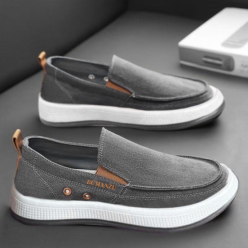 Men's Summer Canvas Slip-On Shoes - Breathable Casual Sneakers For Work & Daily Wear, Lightweight Comfortable Lazy Shoes_voghion.com