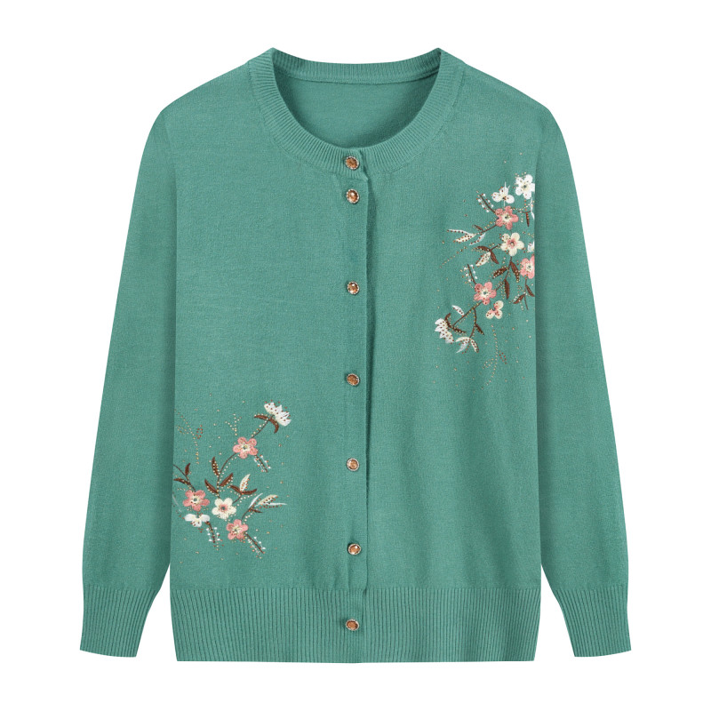 Bloemenprint Knitwears Oma's Lente Herfst Trui Jas Middelbare Leeftijd Moeder Vest Geborduurd Breien Top Voor_voghion.com