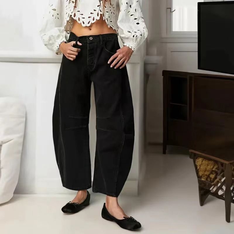 Damkläder, lösa jeans med hög midja, smala stretchiga haremsbyxor Hot Girl Style Byxor med vida ben_voghion.com