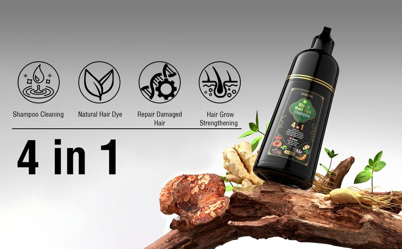 OUKEYA 4-in-1-Shampoo zum Färben schwarzer Haare – Natürliche Formel auf Pflanzenbasis, lang anhaltende Farbe zur Grauabdeckung, einfache Anwendung zu Hause_voghion.com