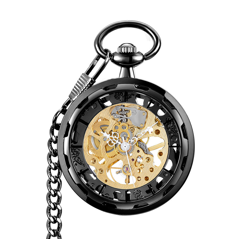 Hot Style Multi-color Skeleton No Cover Full Gold Manual Mechanical Pocket Watch_voghion.com