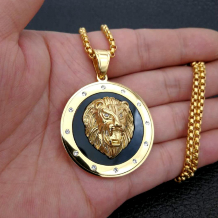All New Punk Necklace Round Lion Head Pendant Fashion Hip Hop Jewelry_voghion.com