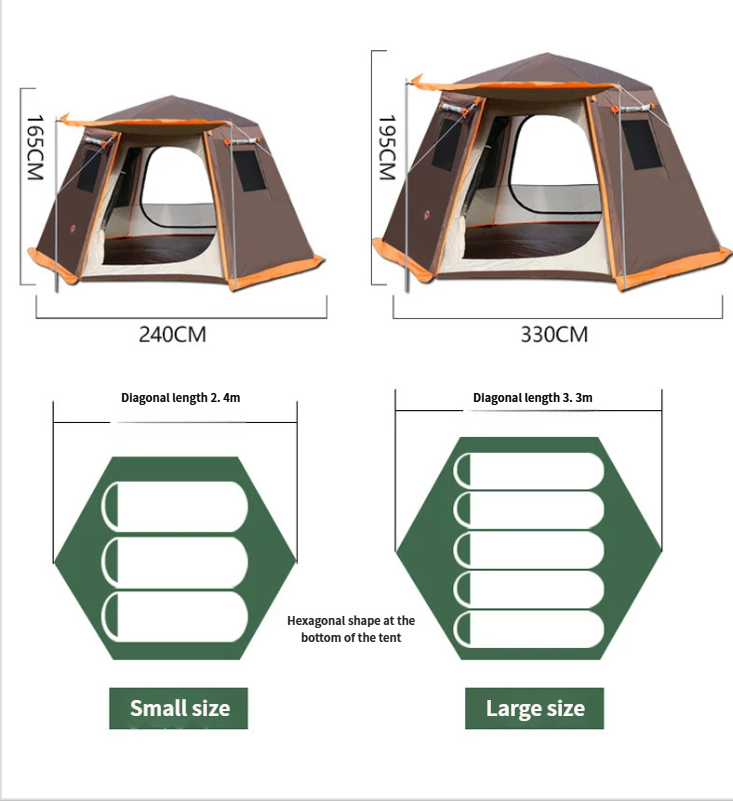 New Automatic Hexagonal 4 5 6 7 8 Person Style Family Camping Mongolian Yurt Tent_voghion.com
